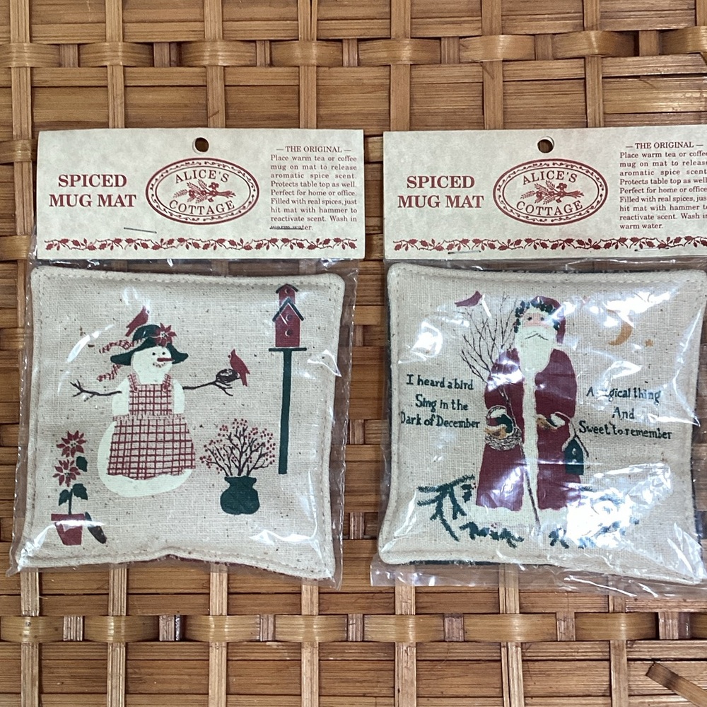 Alice’s Cottage Vintage Spiced Mug Mat Set of 2 Country Plaid Made In USA NWT